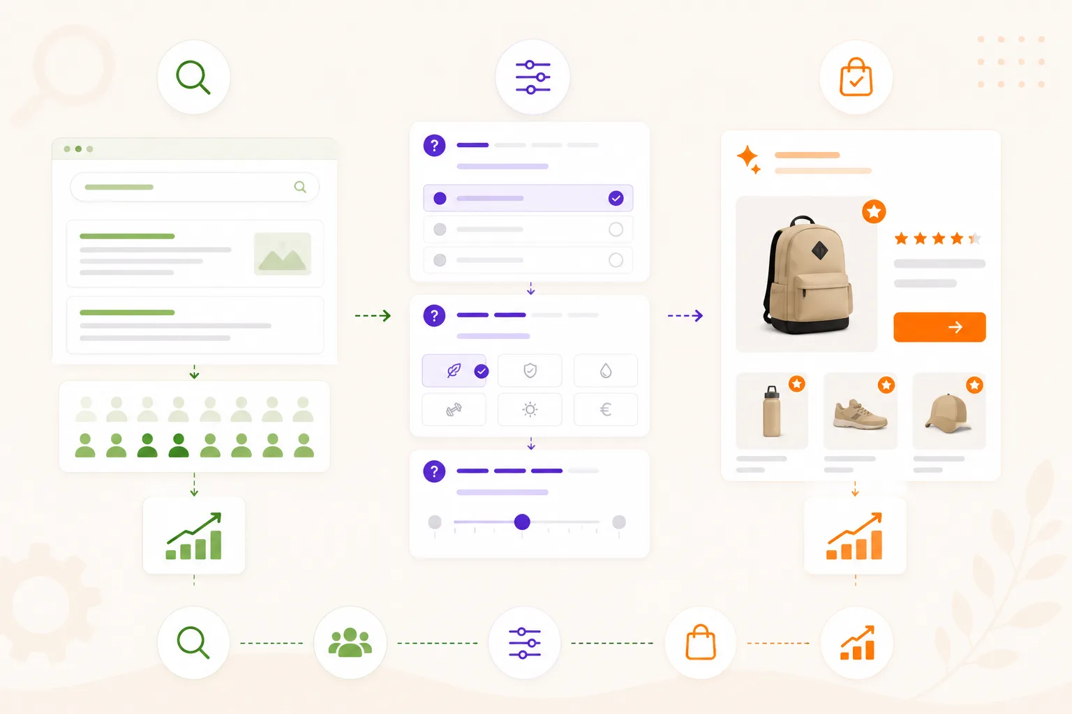 Illustratie van guided selling die de klantreis na een SEO-klik verbetert.
