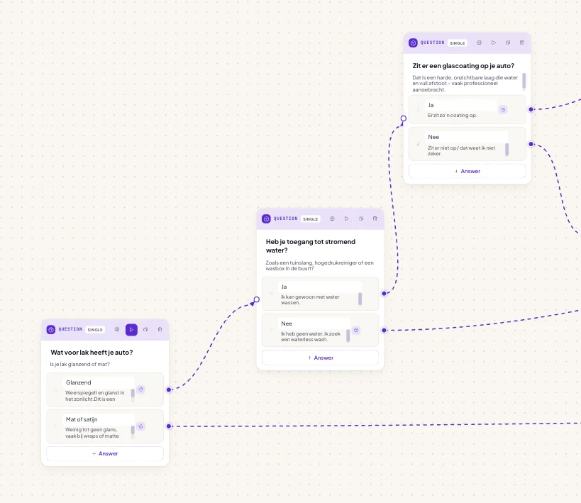 Carclean advice flow builder screen.
