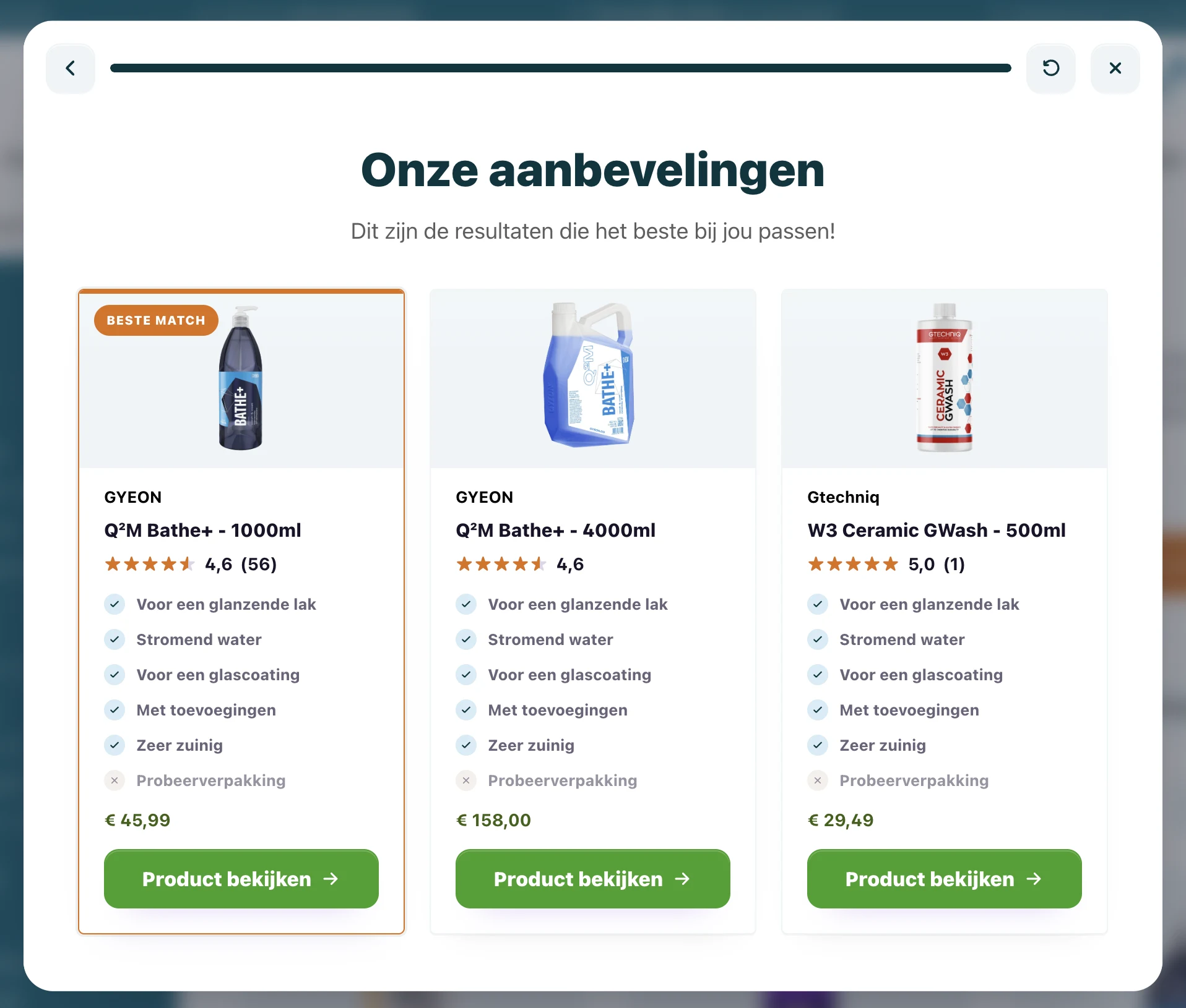 Carclean productaanbevelingen uit een BerryPath Flow widget in een Shopware-webshop.