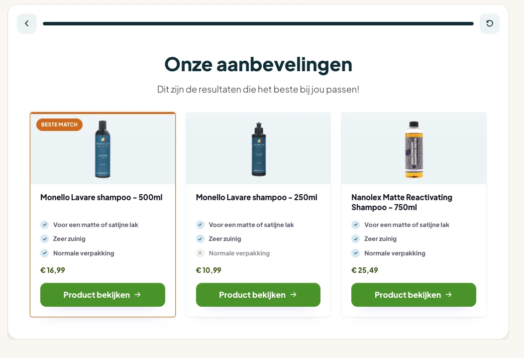 Carclean product recommendations screen.