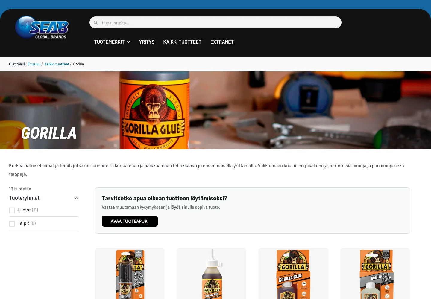 De Gorilla-categoriepagina met de Flow widget boven het productoverzicht.