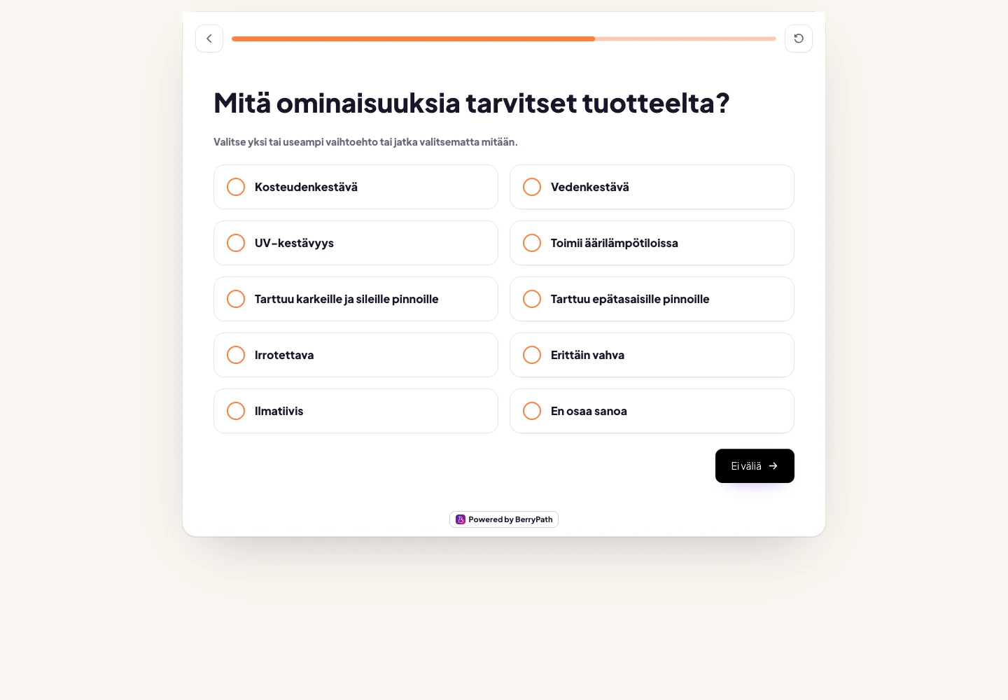 De Gorilla-Adviesflow die vraagt welke producteigenschappen een bezoeker nodig heeft.