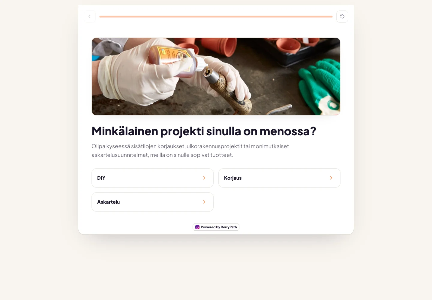 De eerste projectvraag in de Finse Gorilla-Adviesflow.