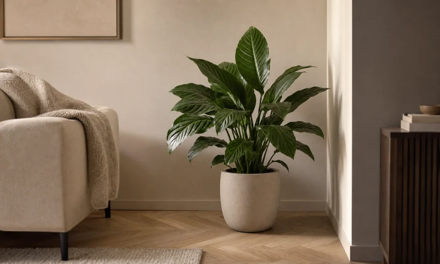 Een kamerplant in een rustige hoek van de woonkamer