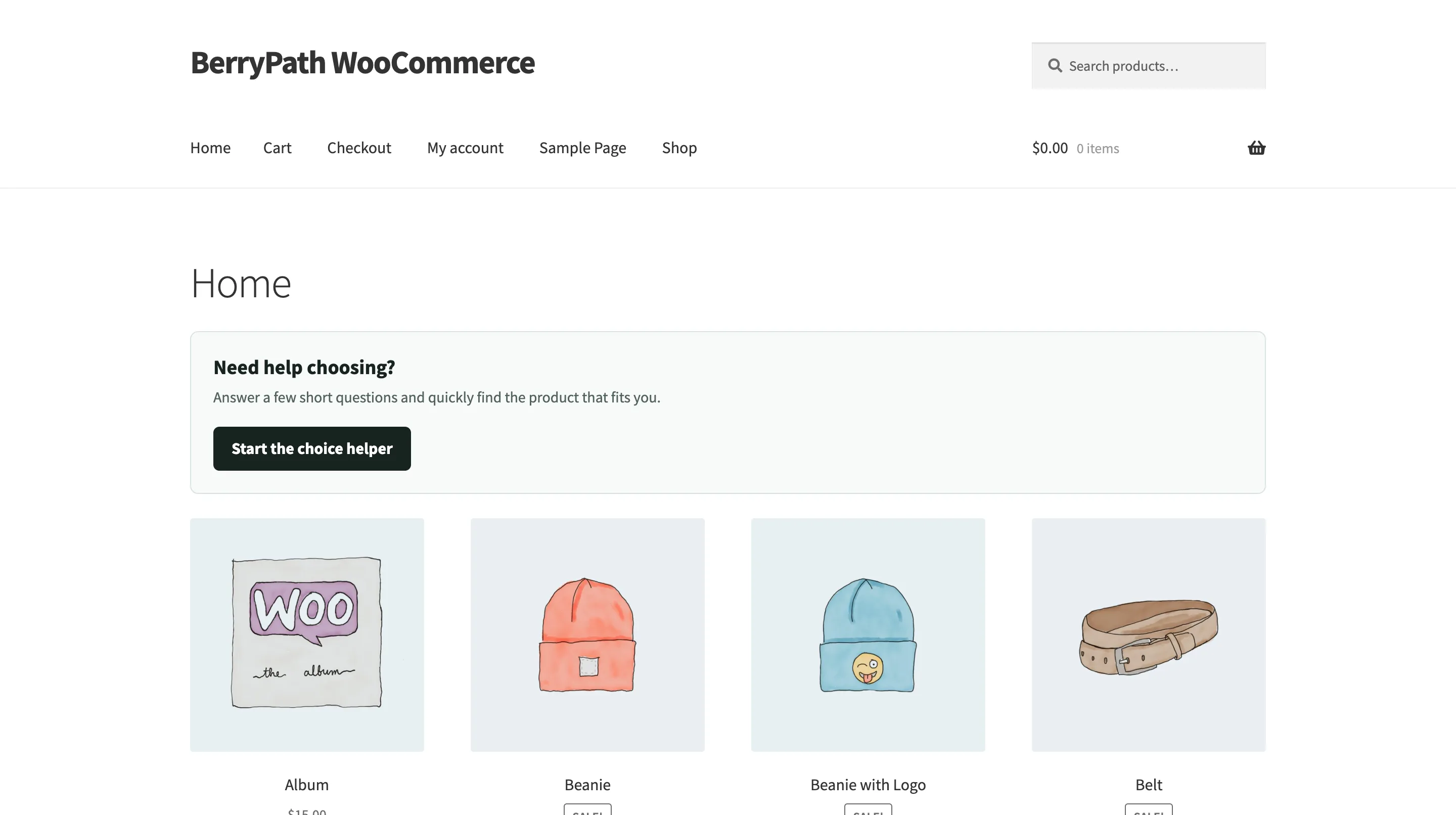 WooCommerce homepage with a BerryPath Flow widget.
